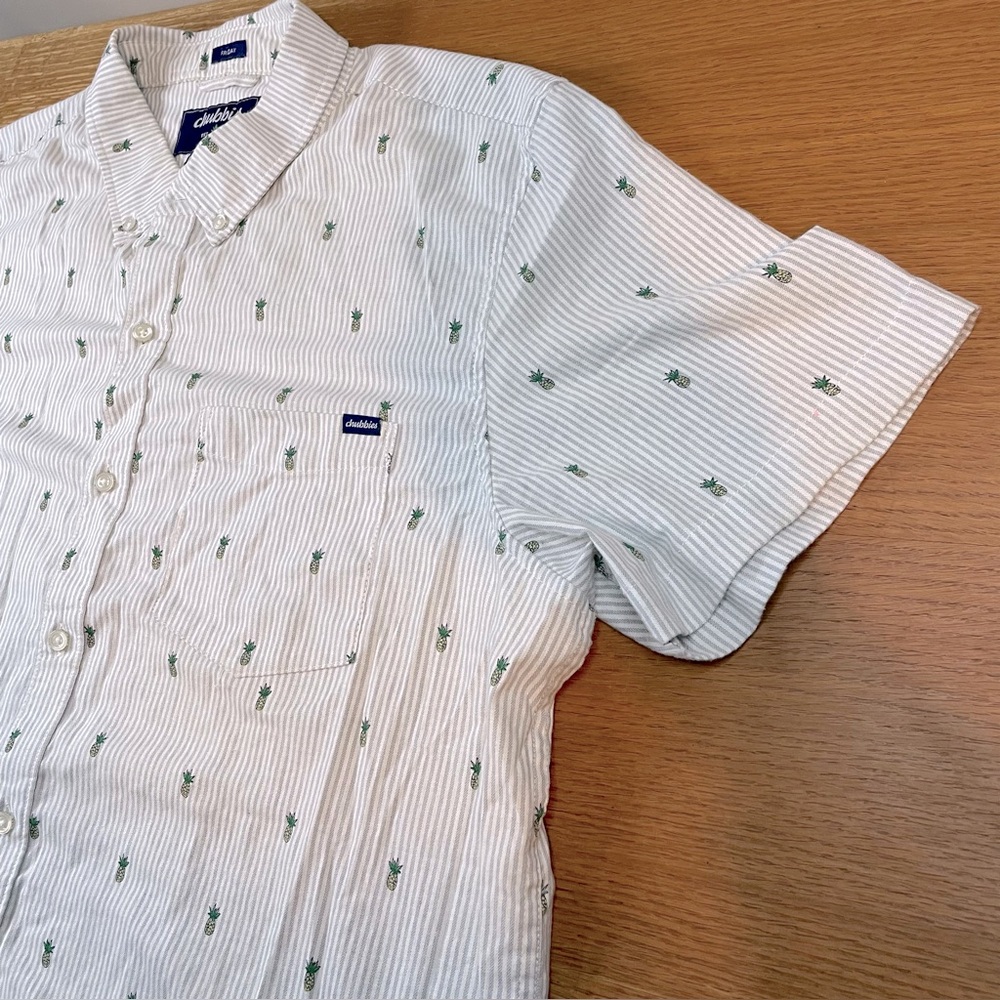 Chubbies The Friday Shirt SS XL Men's White Grey Striped Pineapple Button Down - Picture 7 of 13